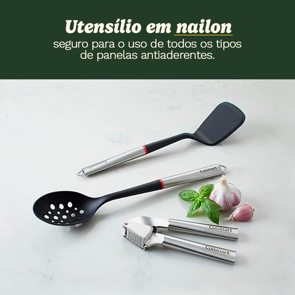 Cuisinart Fusion Proline Solid Turner near nonstick pan highlights safe surface protection.