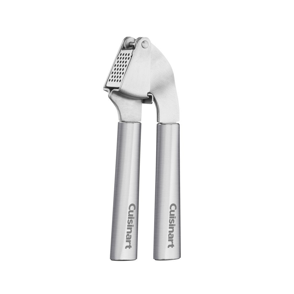 Cuisinart garlic press with stainless steel handle for durable, comfortable use.