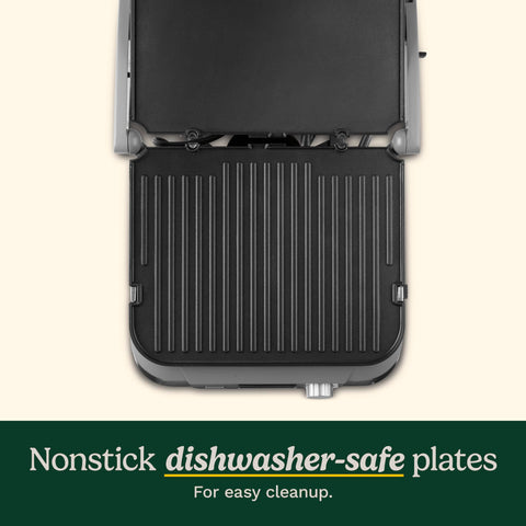 Cuisinart Griddler FIVE full grill mode cooks burgers and vegetables evenly.