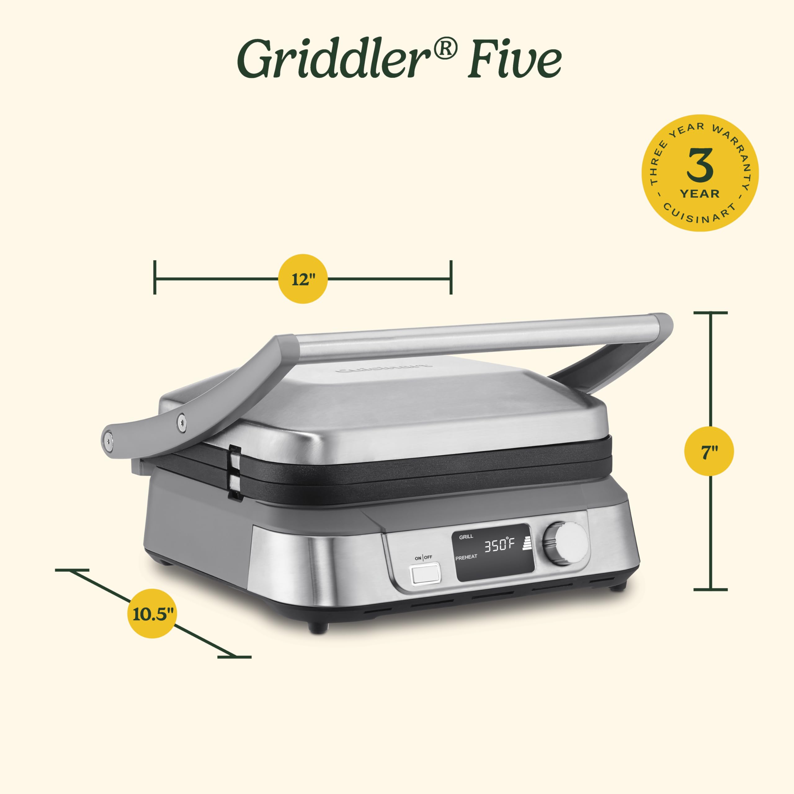 Cuisinart Griddler FIVE panini press creates crisp sandwiches with attractive grill marks.