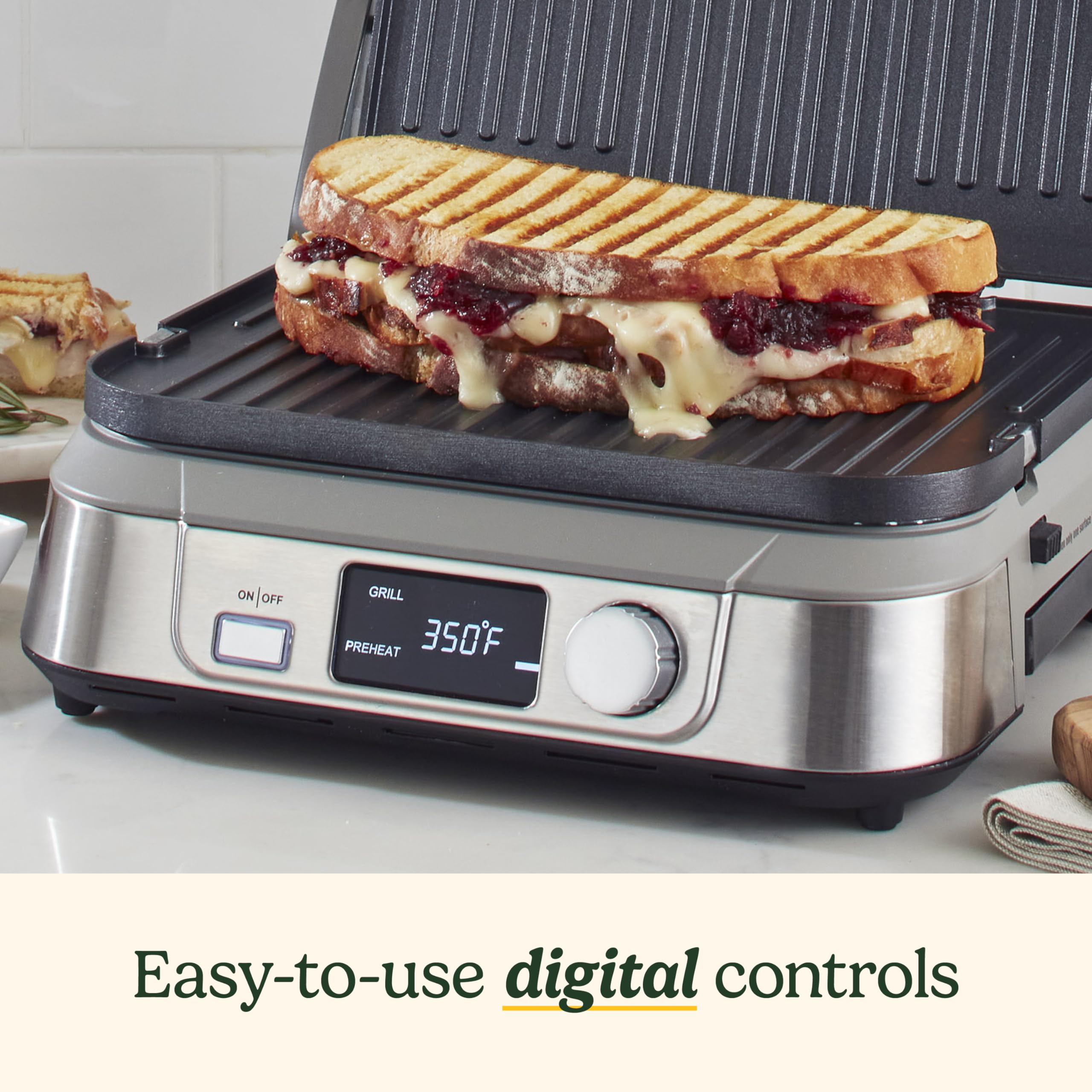 Cuisinart Griddler FIVE reversible plates switch grill and griddle surfaces quickly.