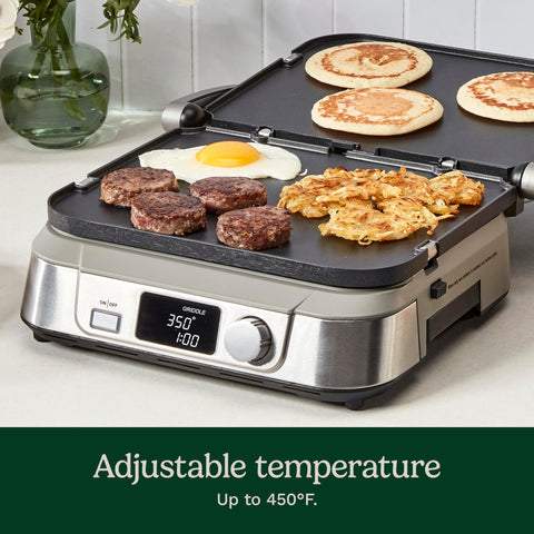 Cuisinart Griddler FIVE sear function browns proteins evenly for flavor.