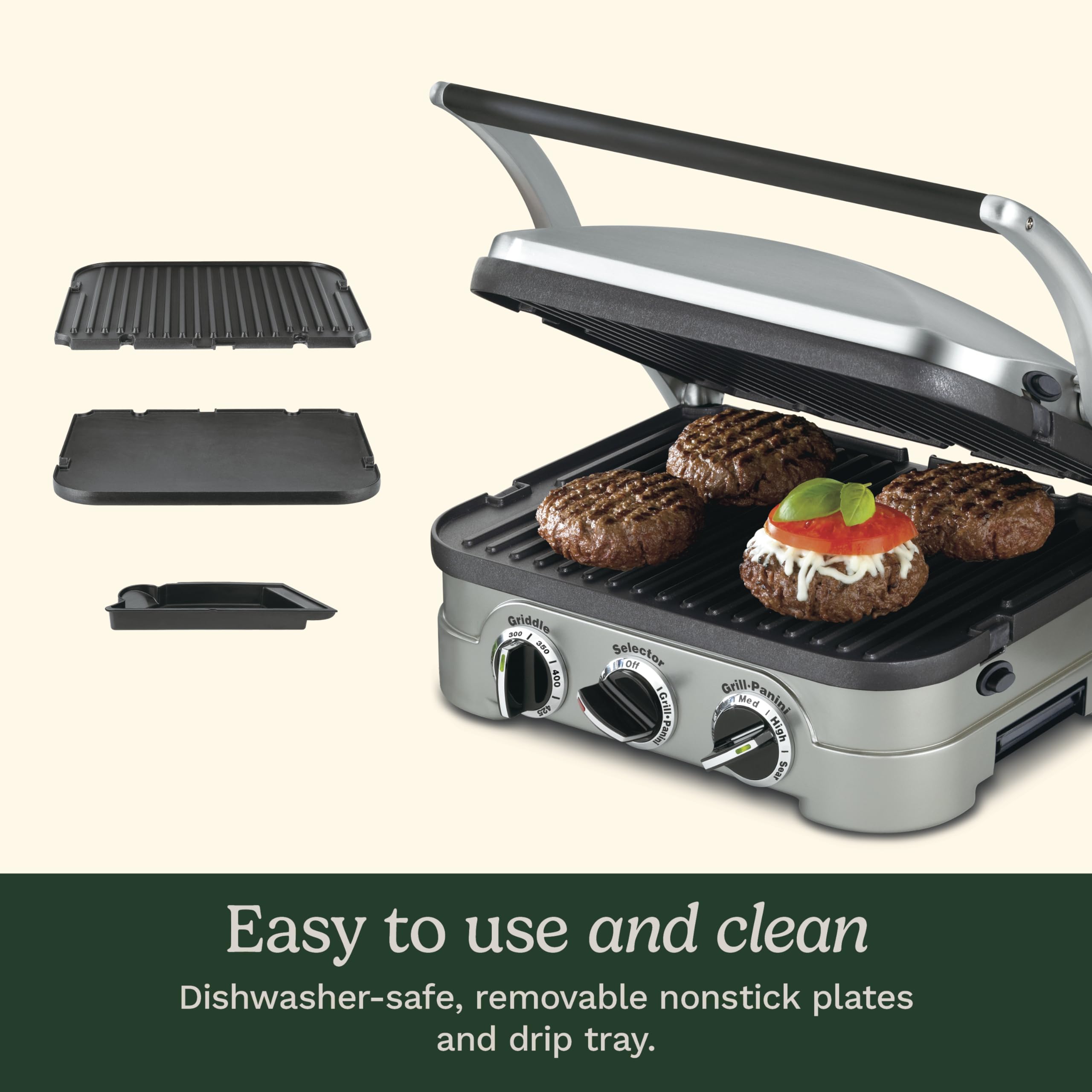 Cuisinart Griddler dual temperature controls aid precise cooking.