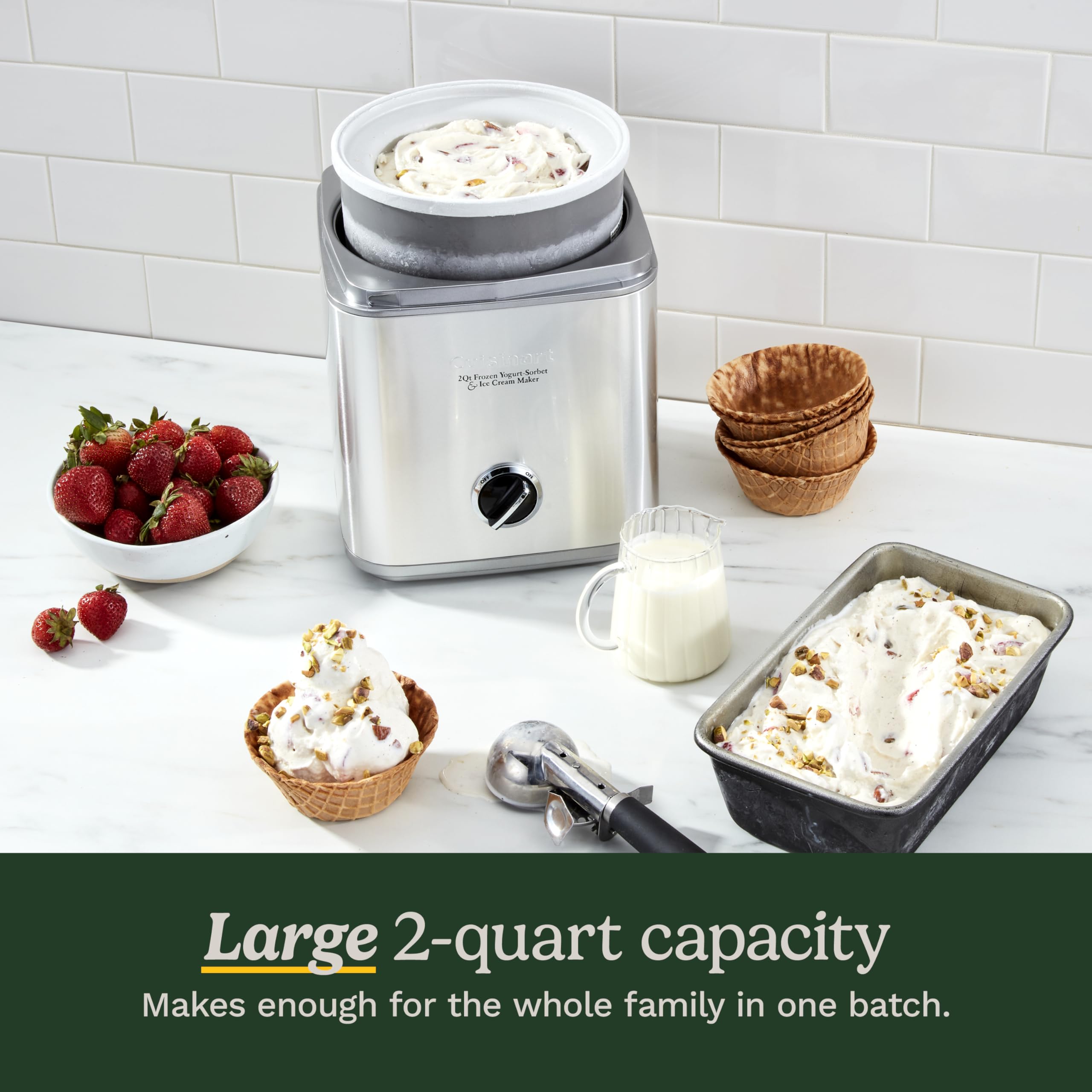 Cuisinart ICE30BCP1 brushed stainless steel exterior adds durable, modern appeal.