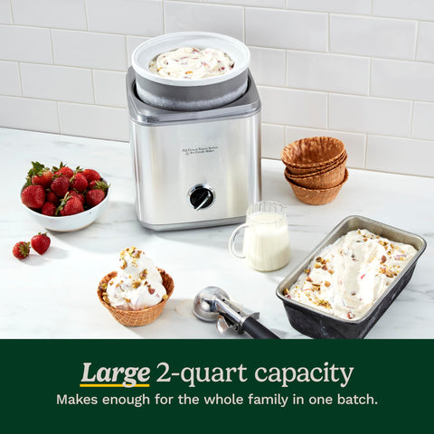 Cuisinart ICE30BCP1 brushed stainless steel exterior adds durable, modern appeal.