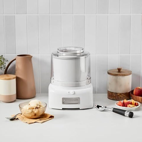 Cuisinart ice cream maker easy-lock transparent lid with large spout for mess-free addition.