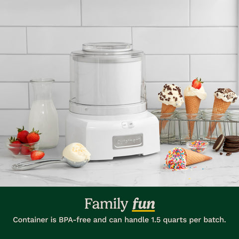 Cuisinart ice cream maker ready in 20 minutes on the kitchen counter.
