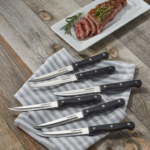 Cuisinart knives with stainless steel rivets secure the blade to the handle.