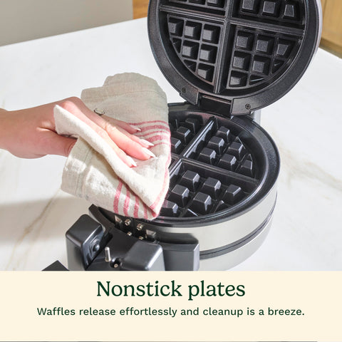 Cuisinart nonstick ceramic plates release waffles easily for quick breakfast cleanup.