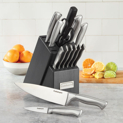 Cuisinart professional block knife set with stainless steel blades for precise slicing.