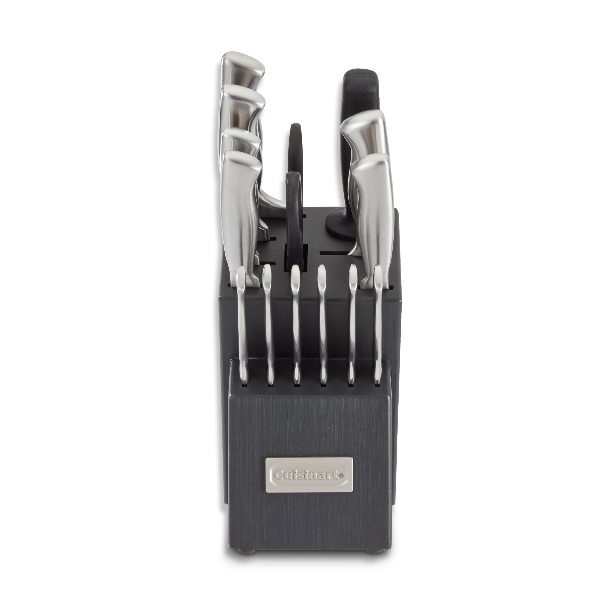 Cuisinart professional block knife set with woodgrain grey finish for stylish, space-saving storage.