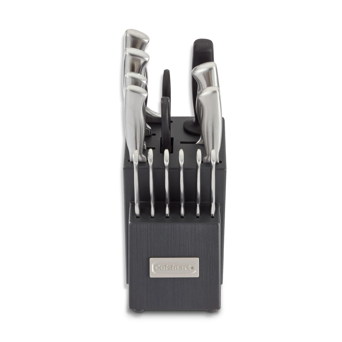 Cuisinart professional block knife set with woodgrain grey finish for stylish, space-saving storage.
