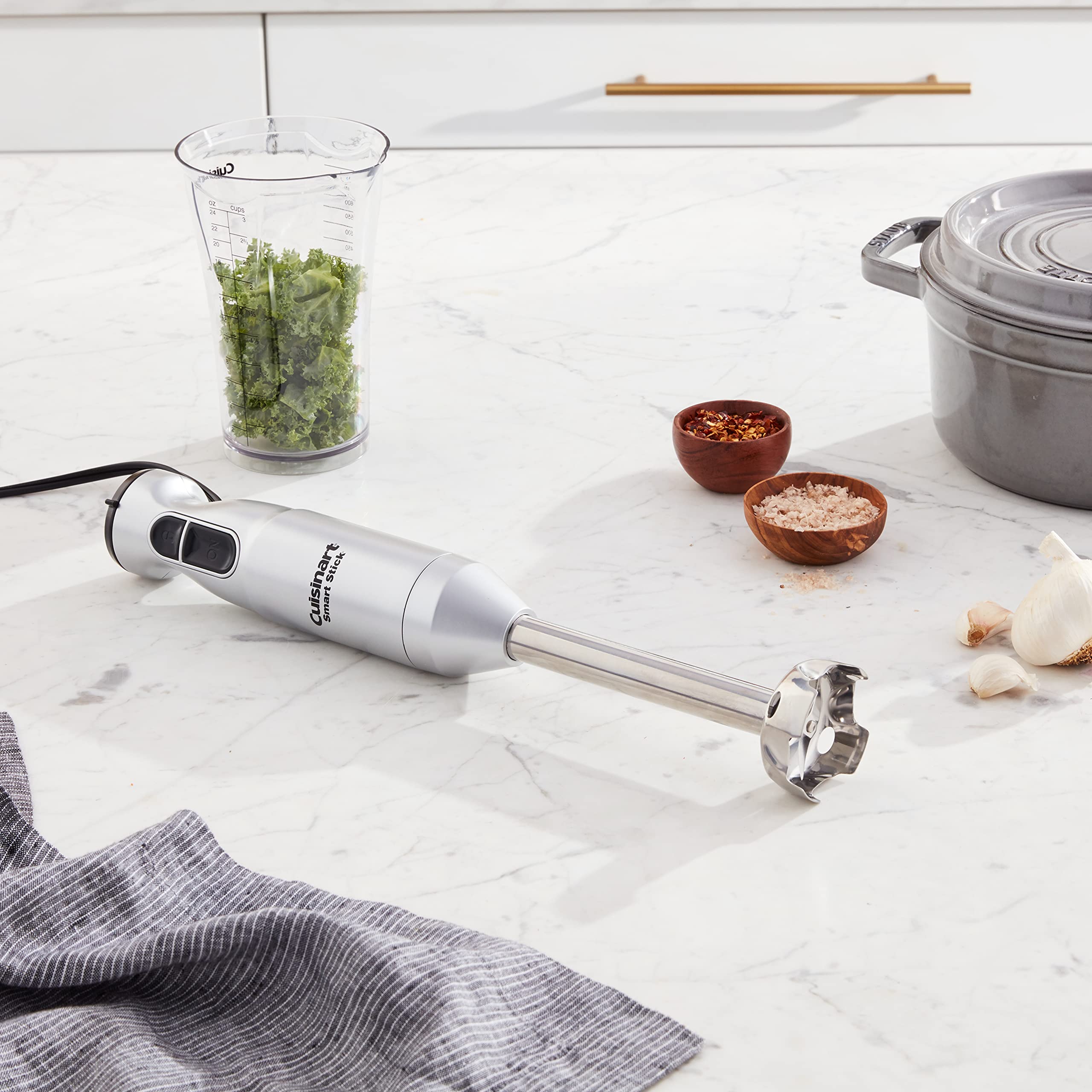 Cuisinart Smart Stick 8-inch stainless steel shaft for deep blending in pots.