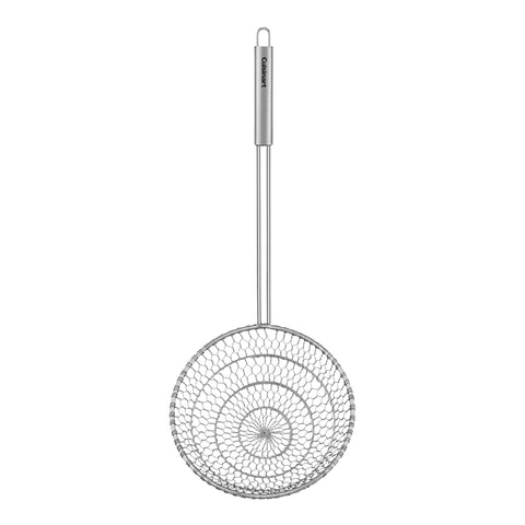 Cuisinart stainless steel Asian strainer with concave net for easy noodle draining.