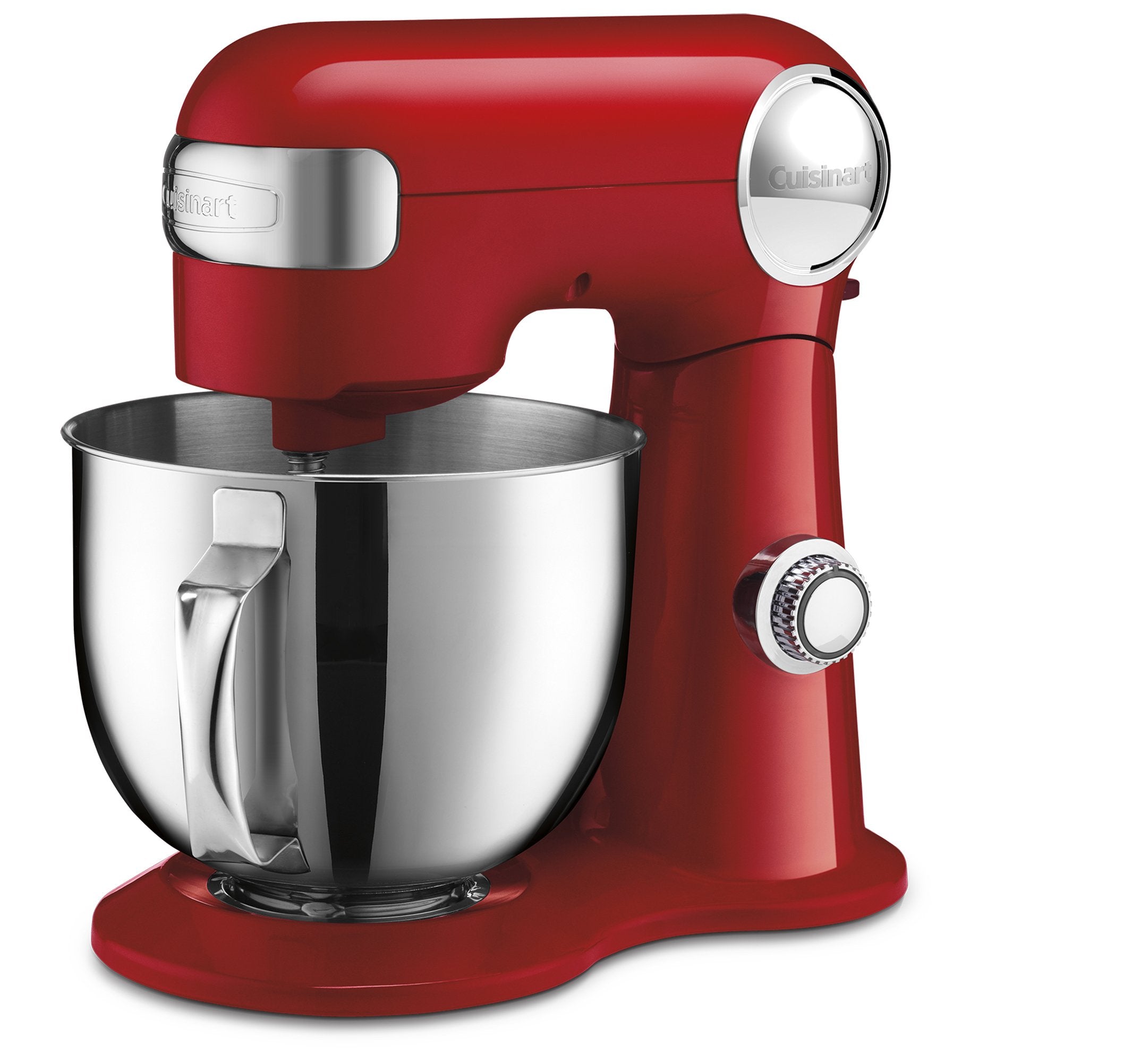 Cuisinart stand mixer Ruby Red with tilt-head design for quick bowl access.