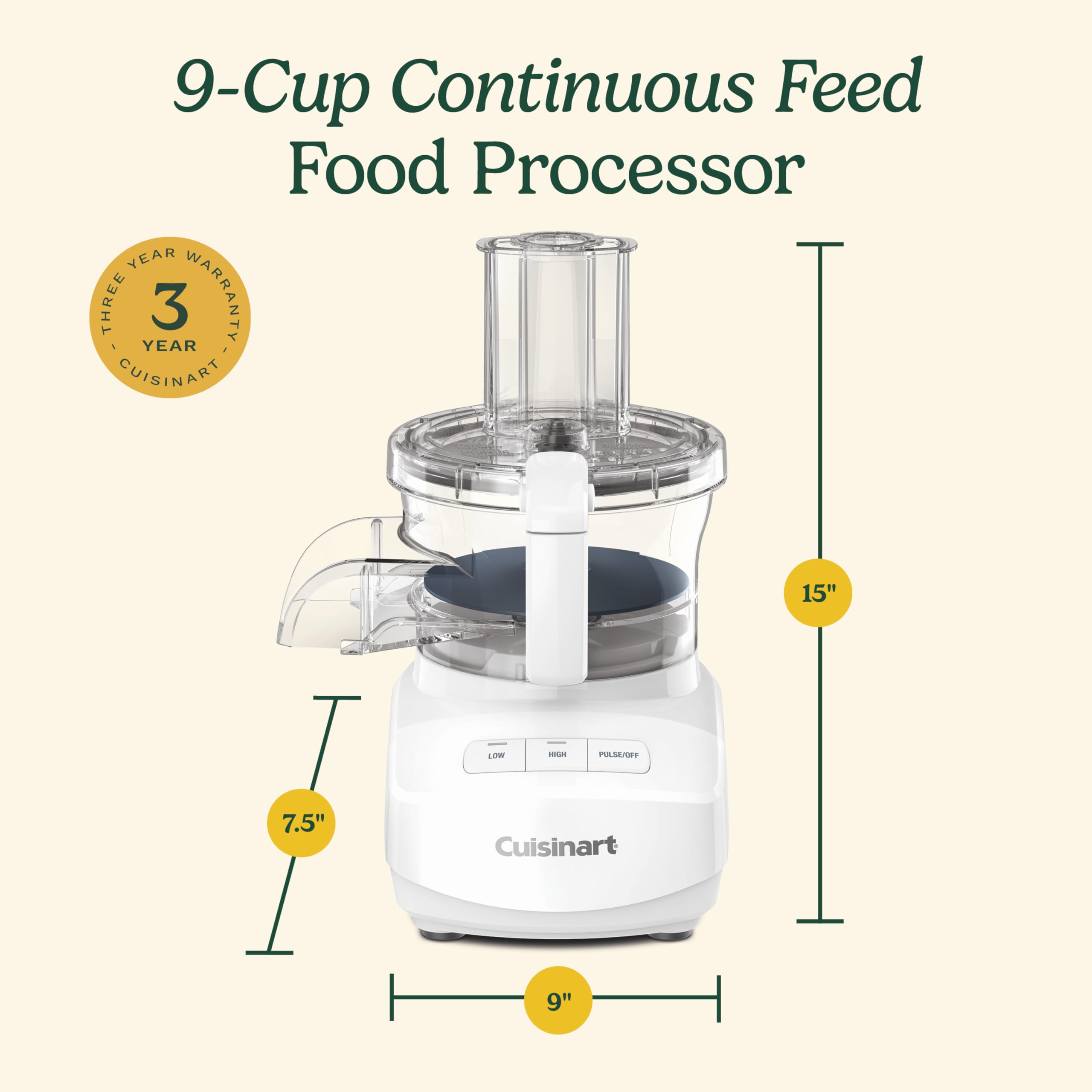 Cuisinart White finish fits modern kitchens and saves counter space.