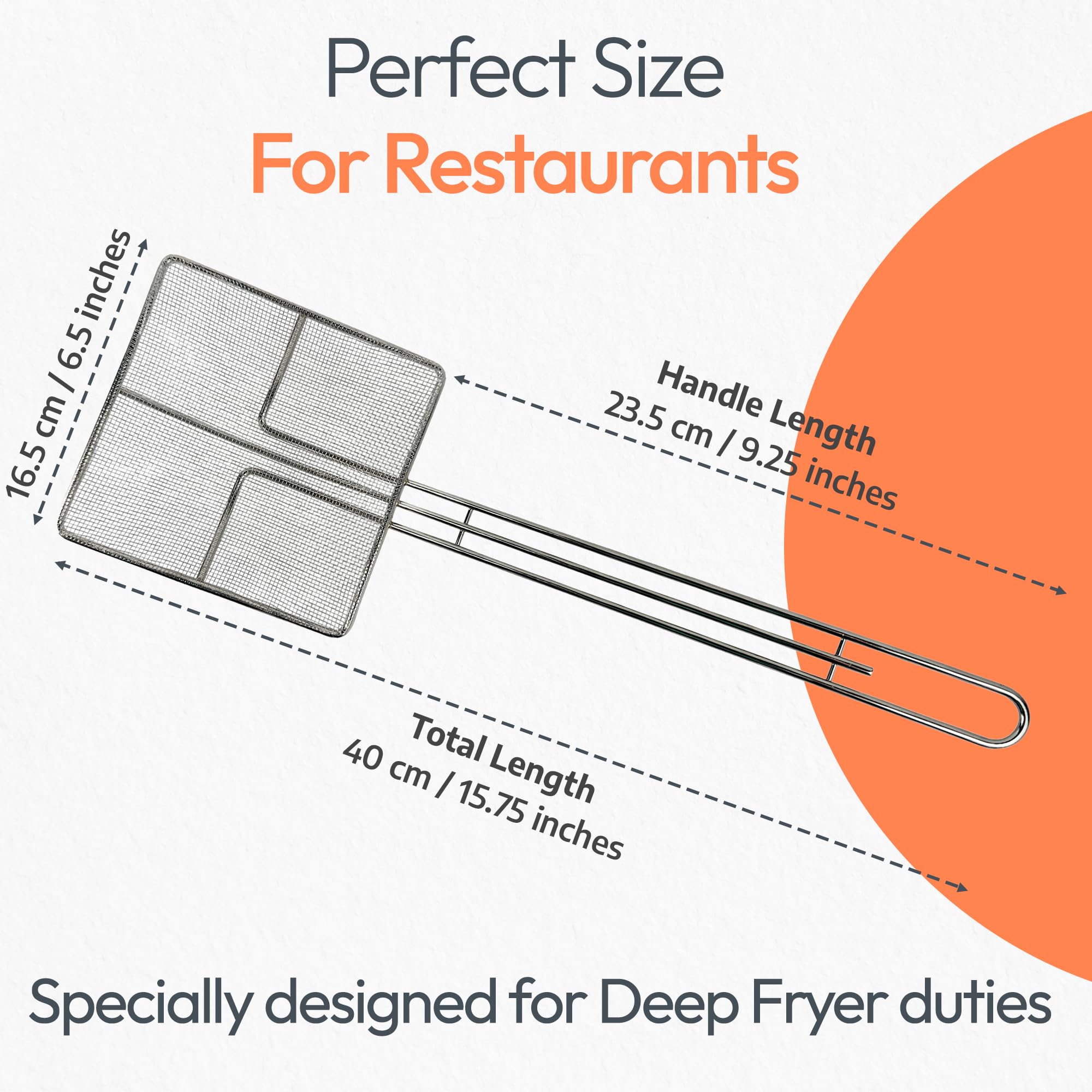 Cuisine Ready deep fryer strainer 6.5-inch square mesh cleans oil and debris