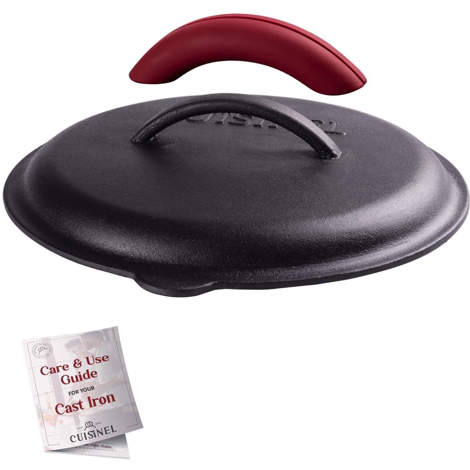Cuisinel cast iron lid for 10-inch Lodge skillets ensures even heat distribution.