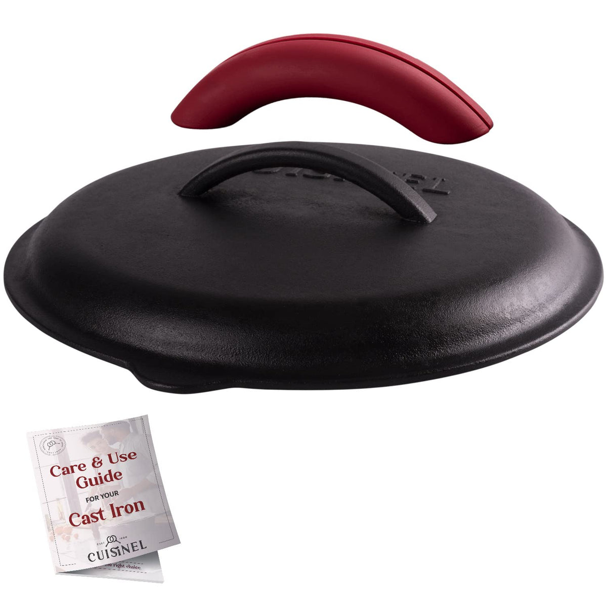Cuisinel cast iron lid fits 12-inch skillets for precise heat distribution.