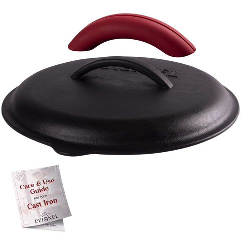 Cuisinel cast iron lid fits 12-inch skillets for precise heat distribution.