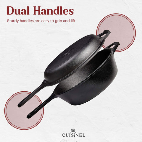 Cuisinel cast iron skillet used for baking bread and roasting
