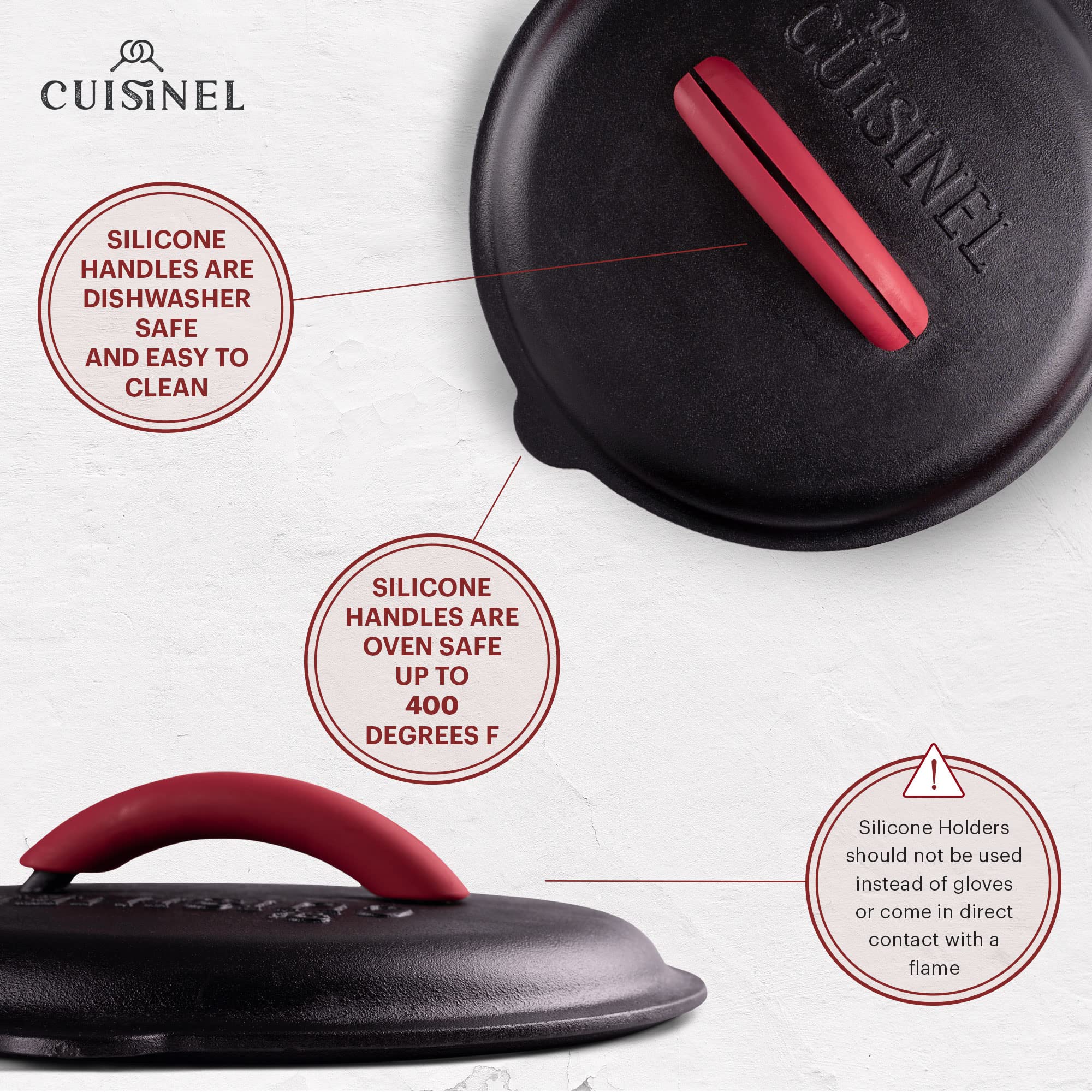 Cuisinel 10-inch fry pan compatibility enables stove-to-table meals.