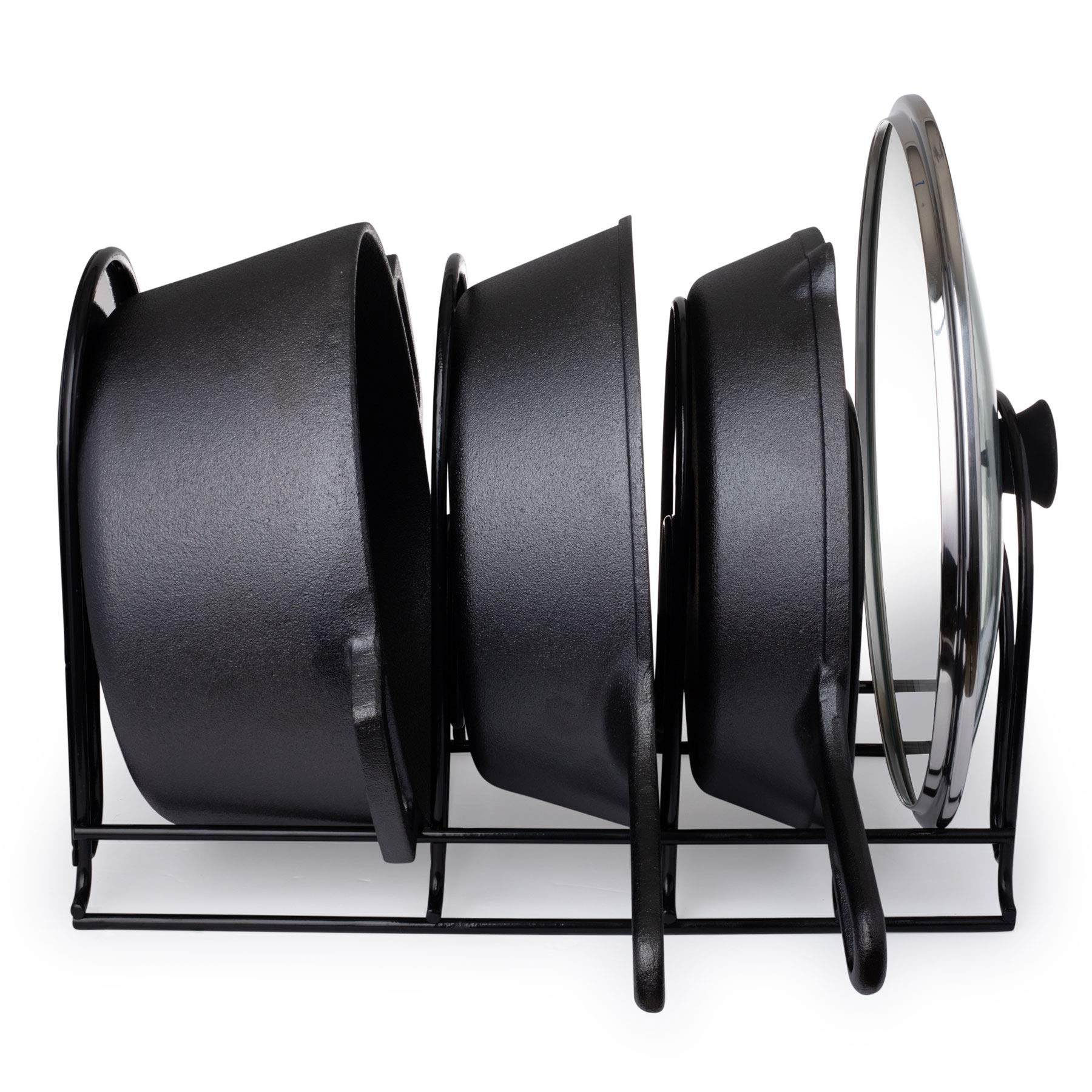 Cuisinel organizer in kitchen with pots showcases easy access and clutter reduction.