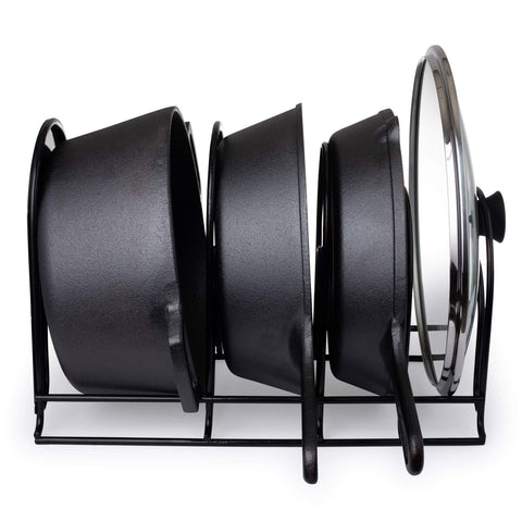 Cuisinel organizer in kitchen with pots showcases easy access and clutter reduction.
