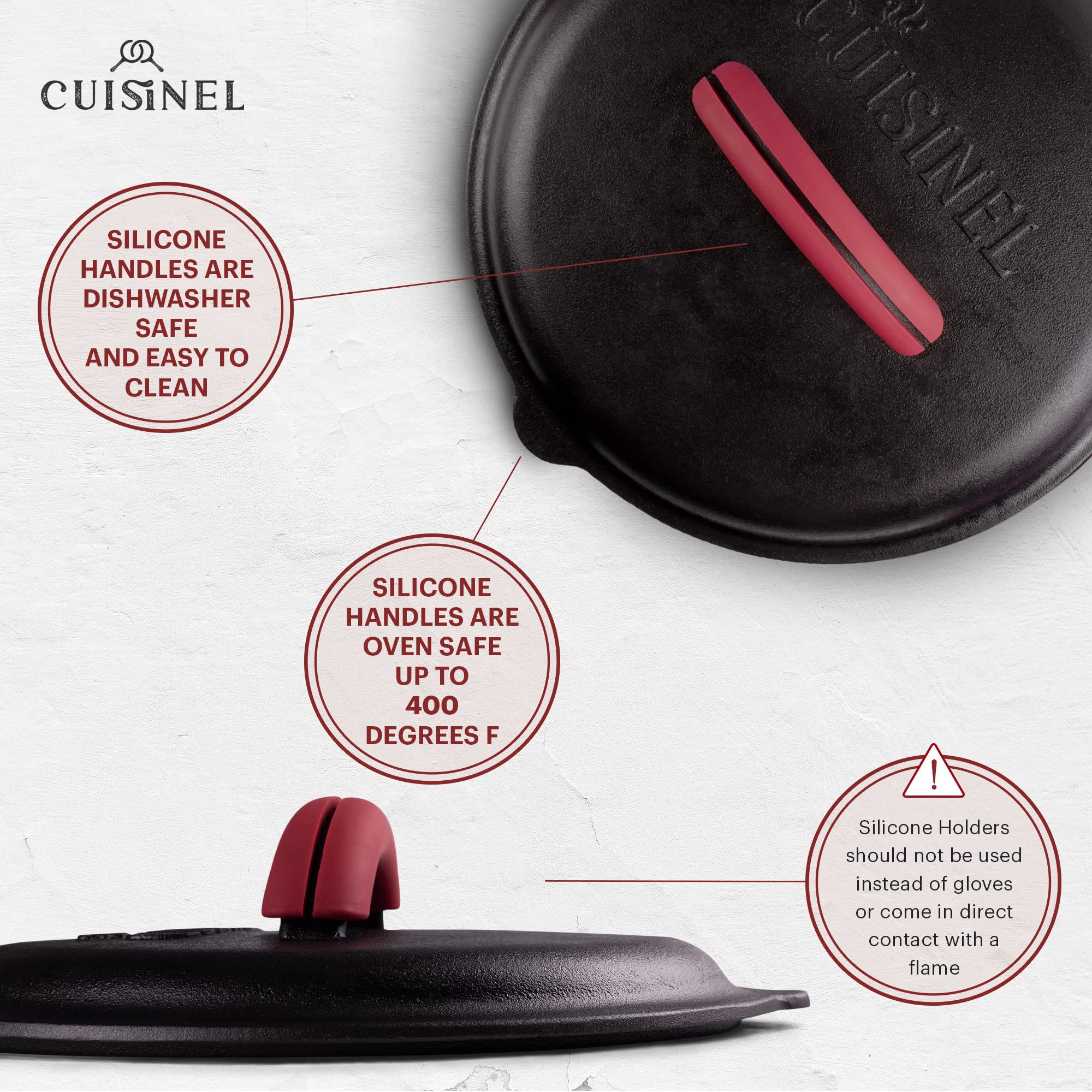 Cuisinel lid is oven, fire, and BBQ safe for versatile cooking.