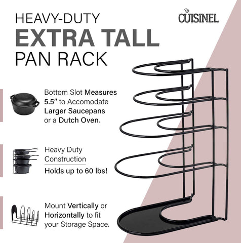 Cuisinel pan rack side view demonstrates vertical storage versatility for compact kitchens.