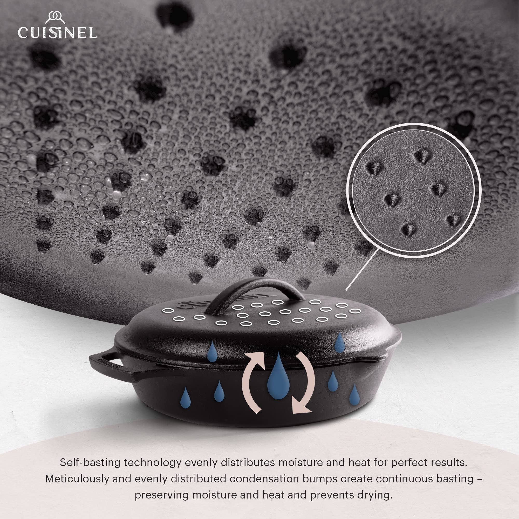 Cuisinel pre-seasoned cast iron offers durability and natural non-stick potential.
