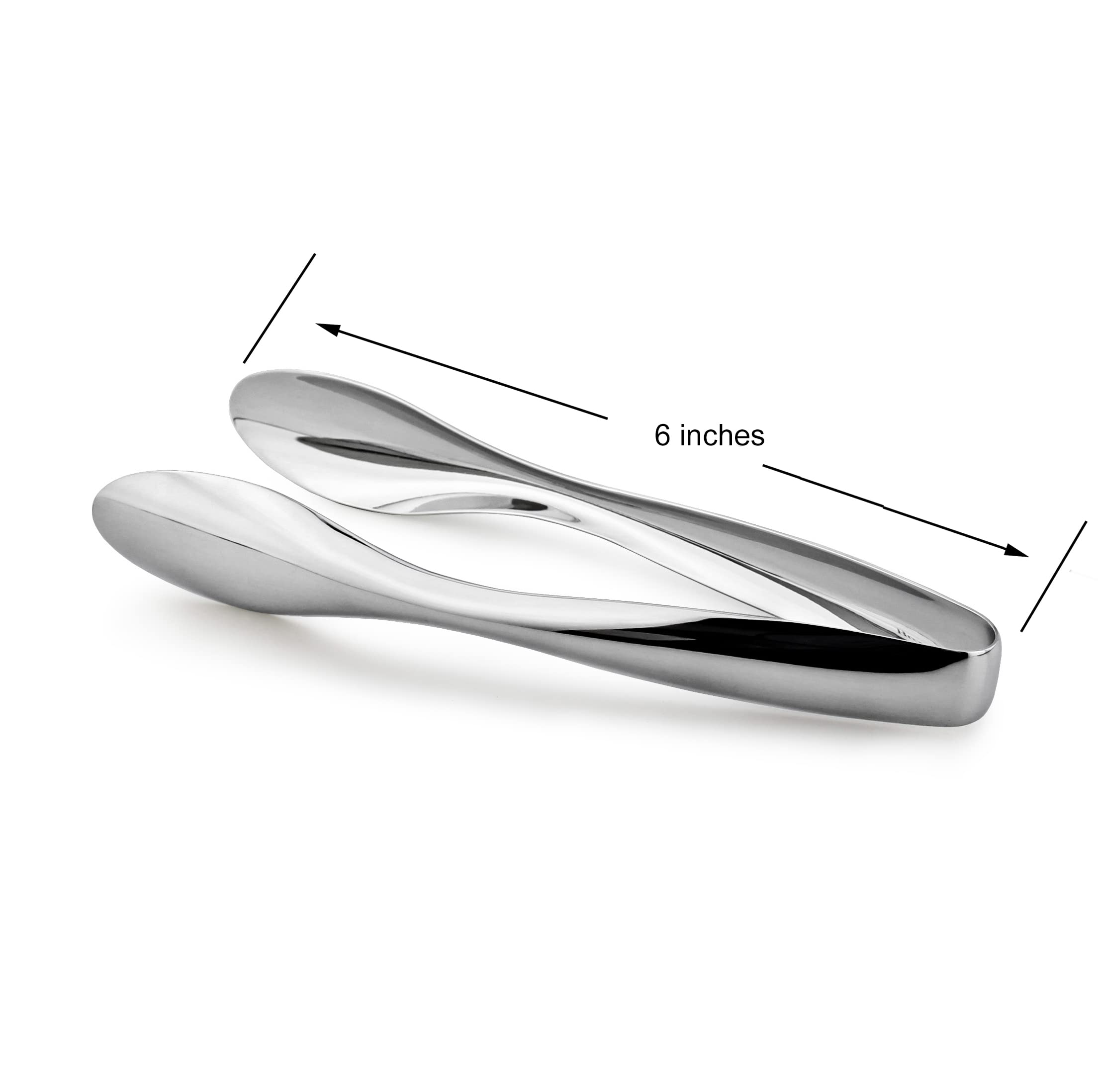 Cuisinox 6 inch mirror finish tongs in dishware setup for small bites