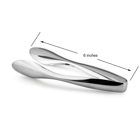 Cuisinox 6 inch mirror finish tongs in dishware setup for small bites