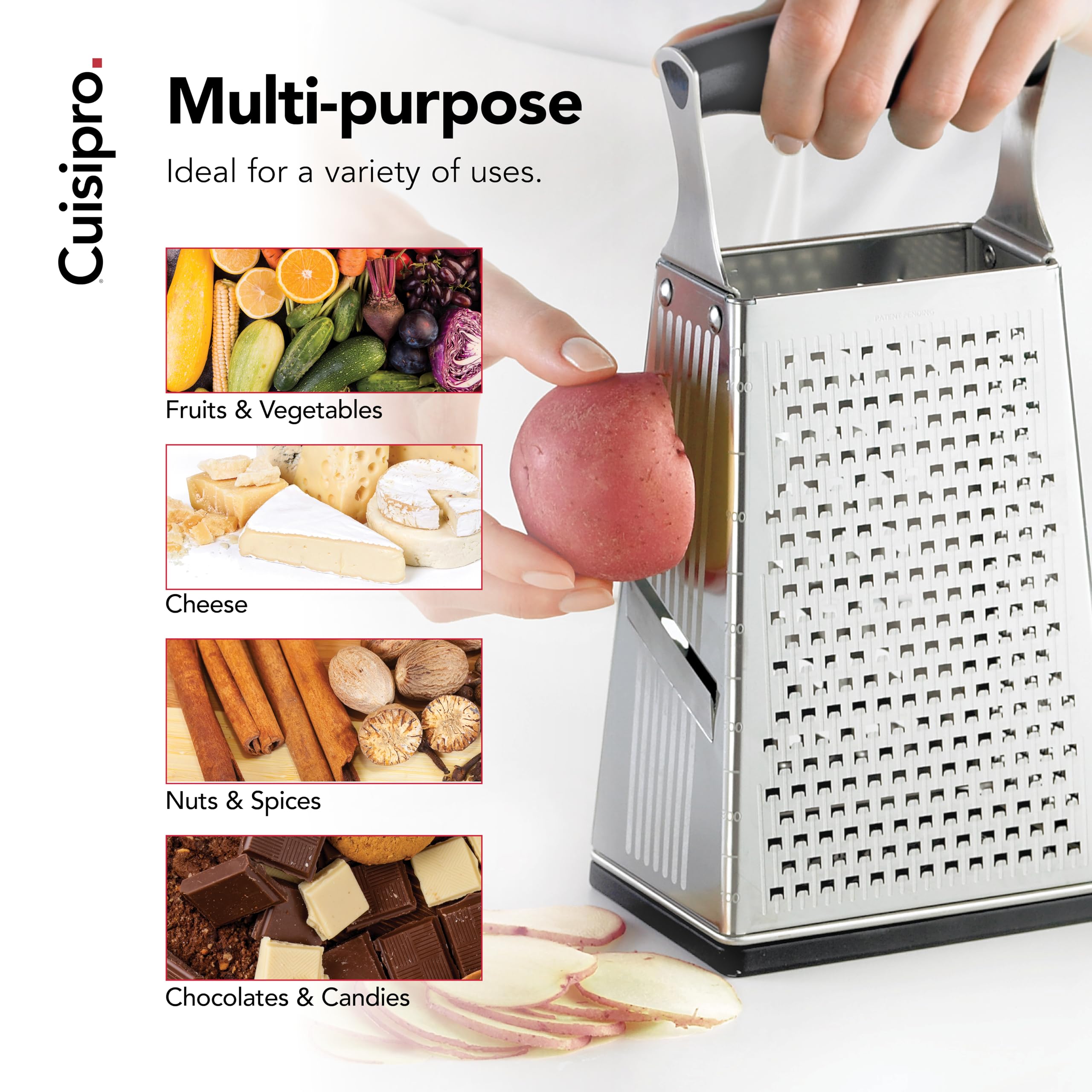 Cuisipro close-up of etched blades showing Surface Glide Technology for smooth grating.