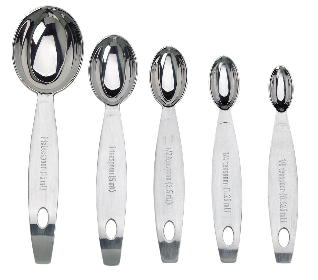 Cuisipro spoons feature permanently stamped measurements for durable accuracy.