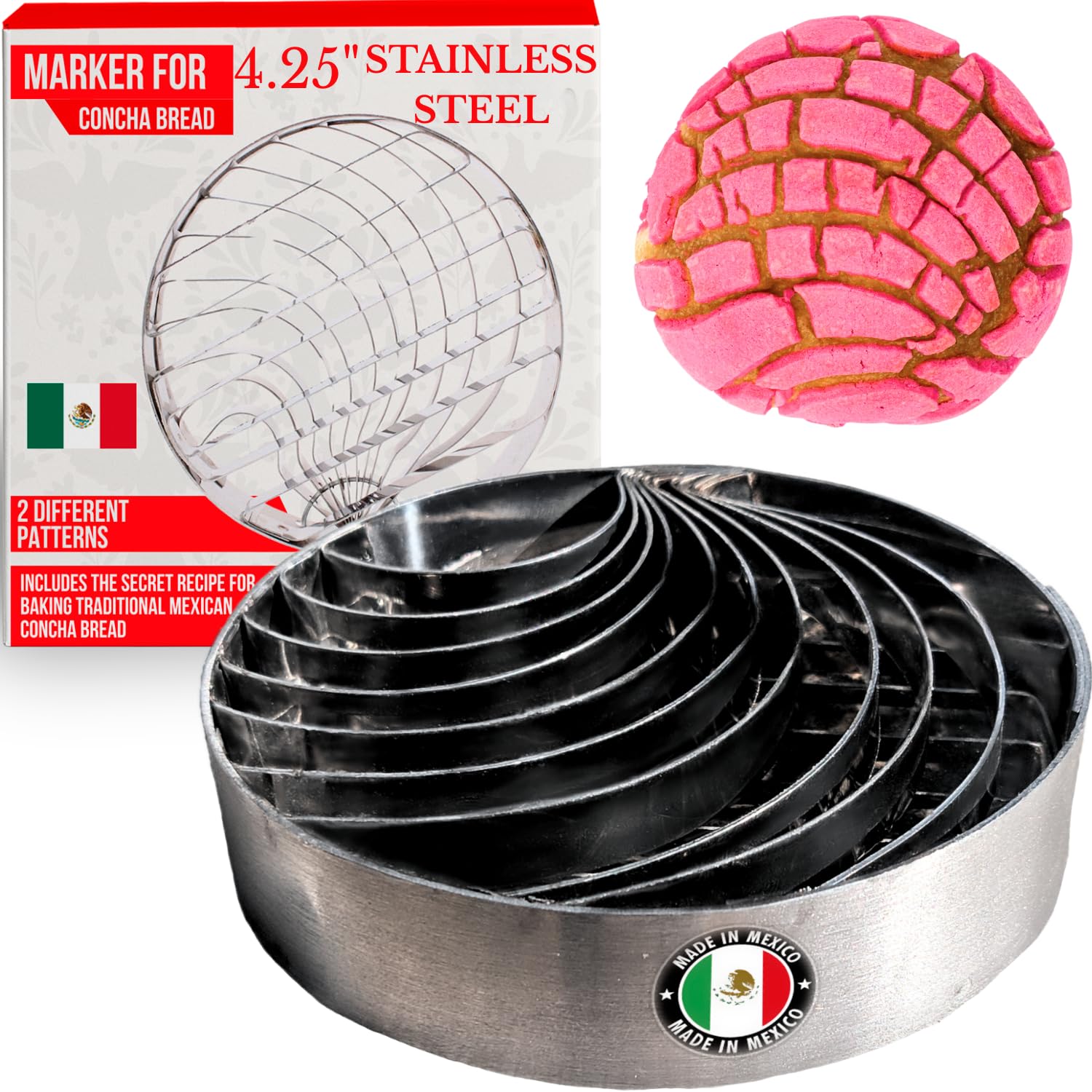 Cuitáxi original concha cutter in stainless steel, 4.25 inches for bakery-quality conchas.