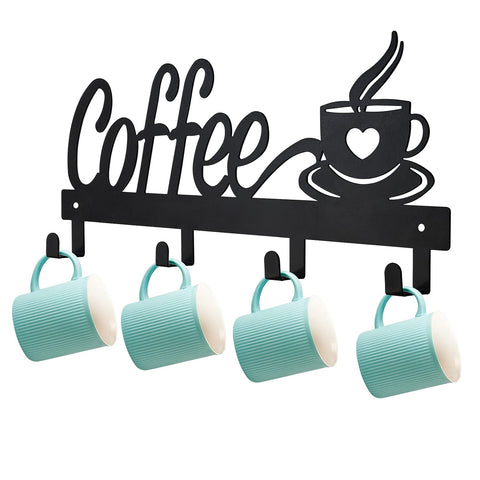 CUKE2BEET wall-mounted mug rack front view with four evenly spaced hooks for easy access.