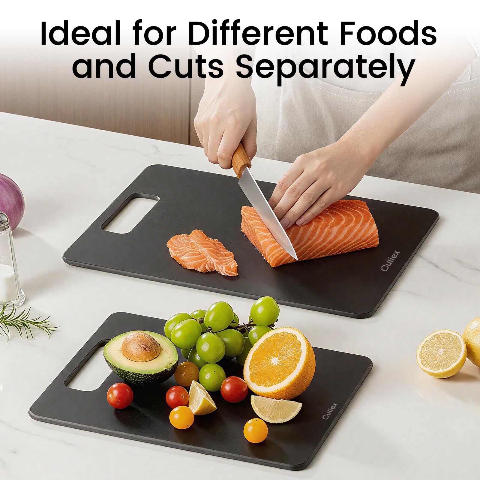 Culiex cutting board serving tray for cheese, fruit, or antipasti during gatherings.