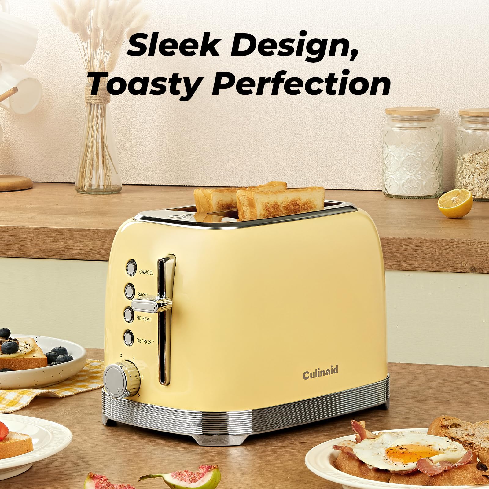 Culinaid 2-slice toaster defrost and toast setup for frozen bread.