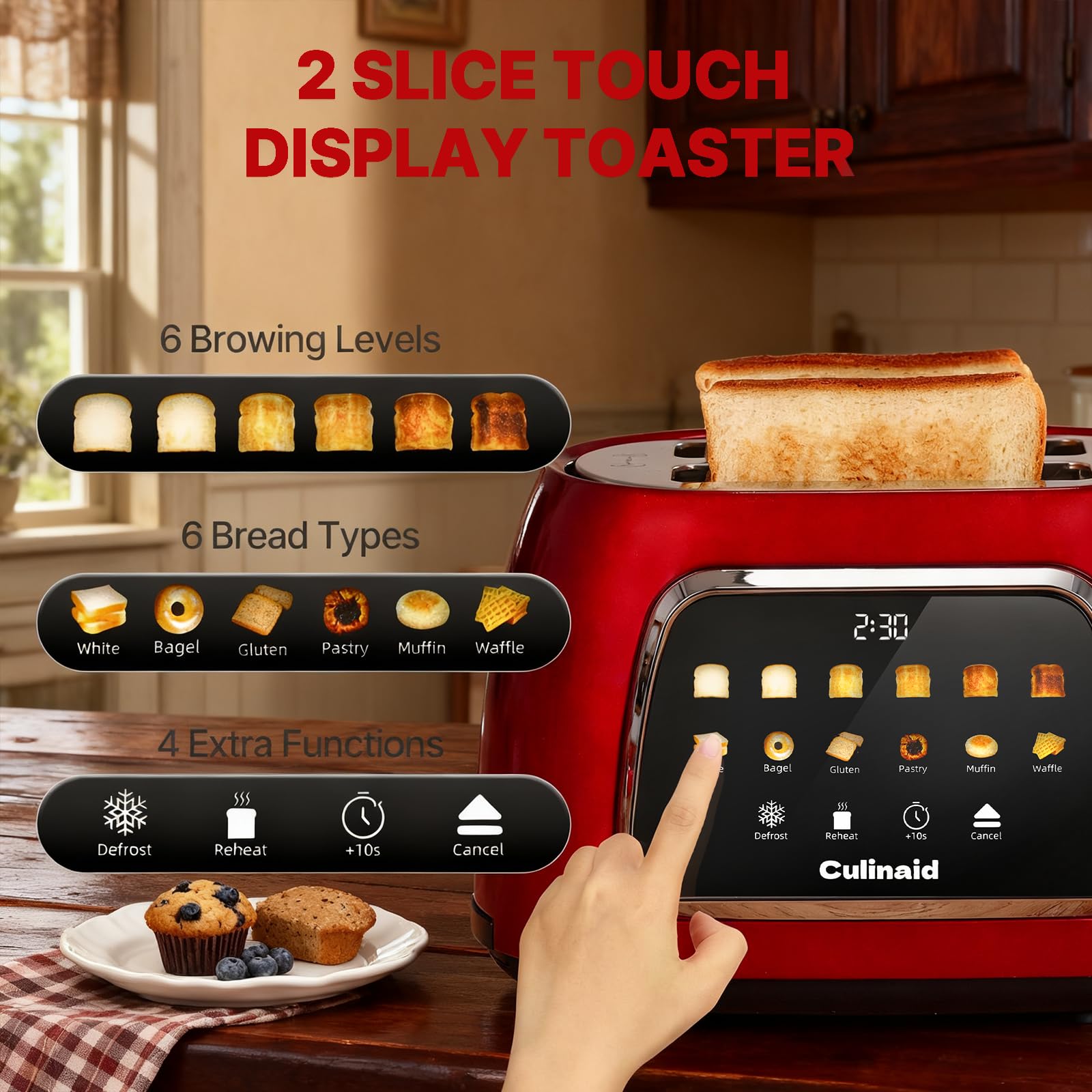 Culinaid Toaster 2 Slice control panel with six browning levels.