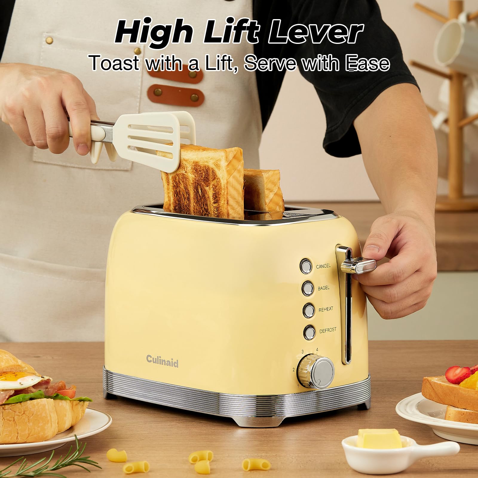 Culinaid 2-slice toaster removable crumb tray for easy cleanup.