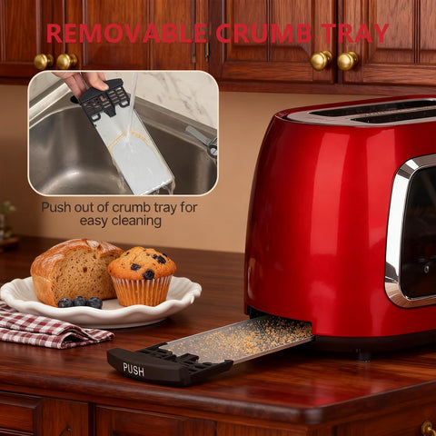 Culinaid Toaster 2 Slice removable crumb tray for easy cleanup.