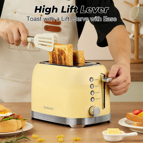 Culinaid 2-slice toaster removable crumb tray for easy cleanup.