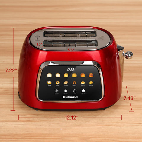 Culinaid toaster retro red finish adds style to countertops.