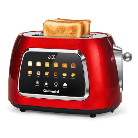 Culinaid Toaster 2 Slice with smart touchscreen in red for quick breakfast customization.