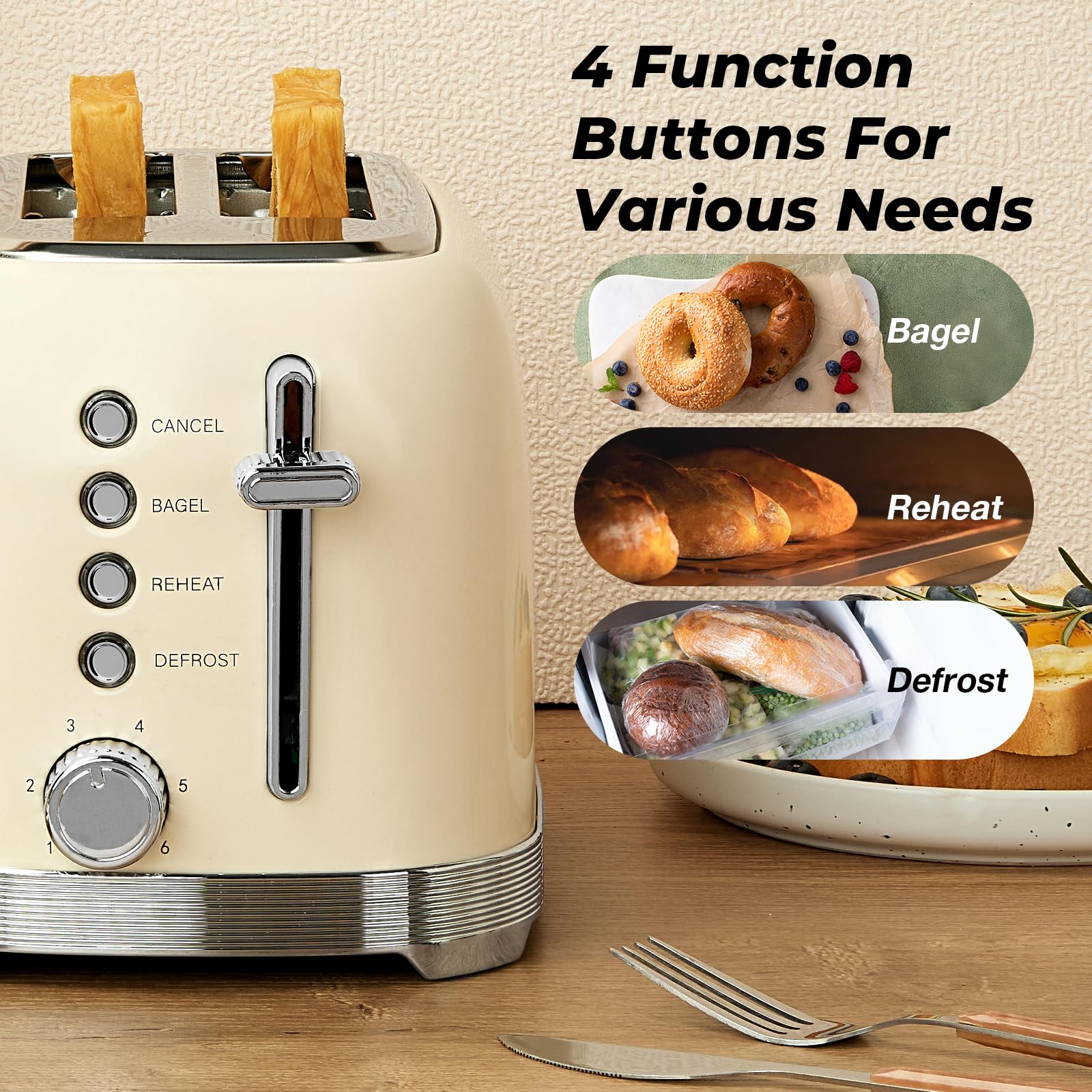 Cool-touch stainless shell keeps surfaces safe during toasting
