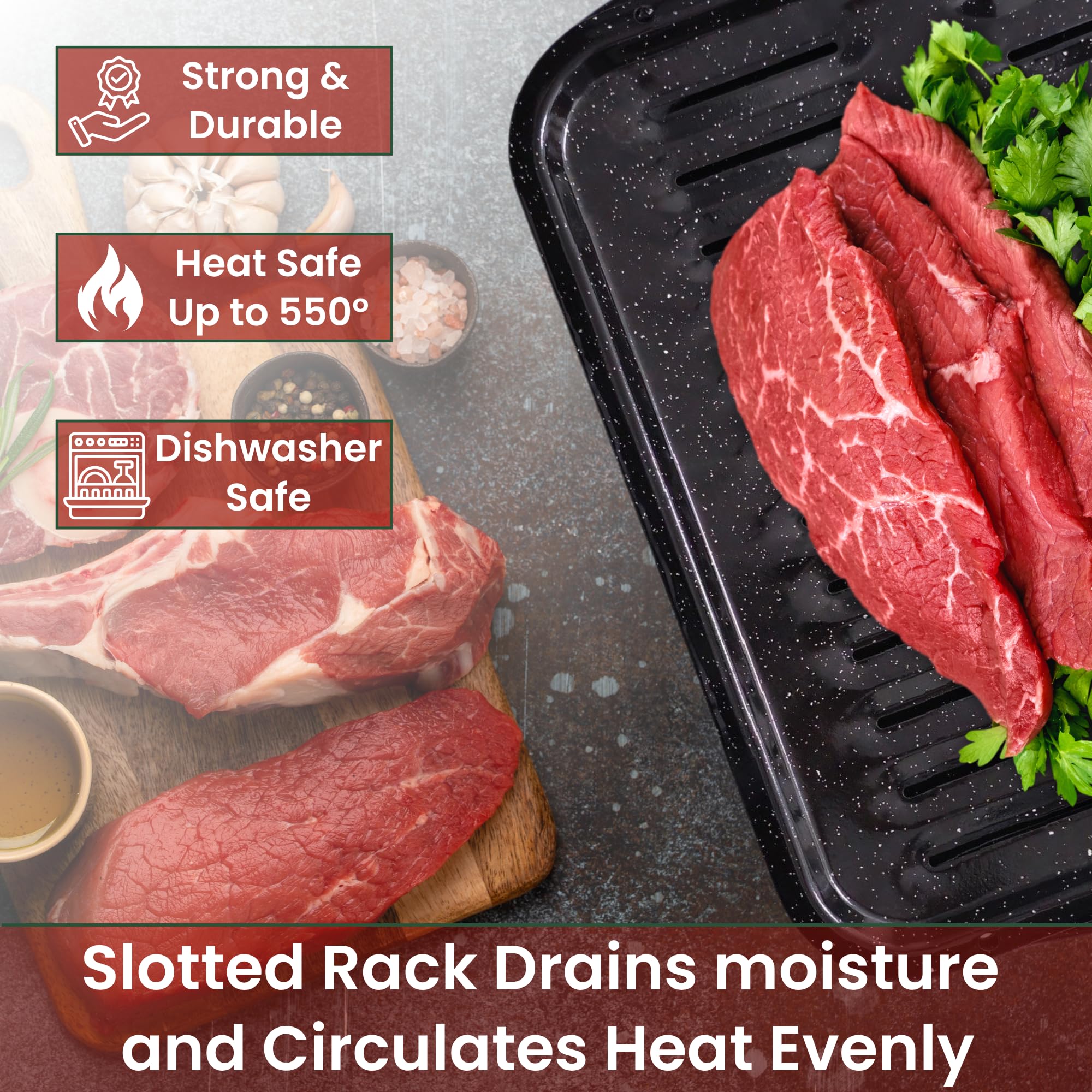 CULINARIN porcelain-coated broiler pan detail shows speckled finish