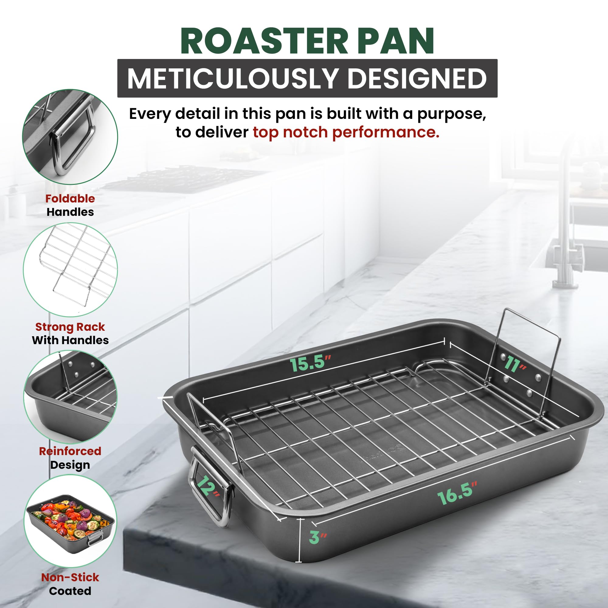 CULINARIN roasting pan foldable handles visible for easy storage