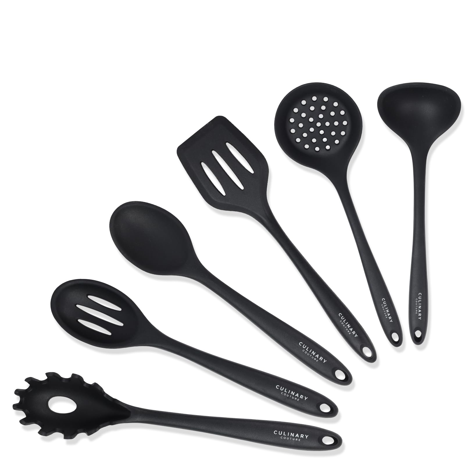 Culinary Couture black silicone ladle for heat-safe stirring of soups and sauces