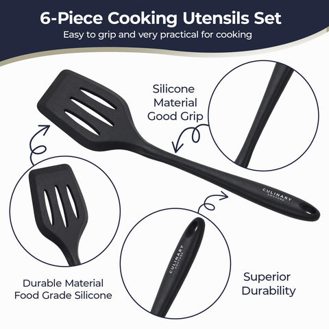 Culinary Couture black silicone slotted spoon reduces splatter and drains efficiently
